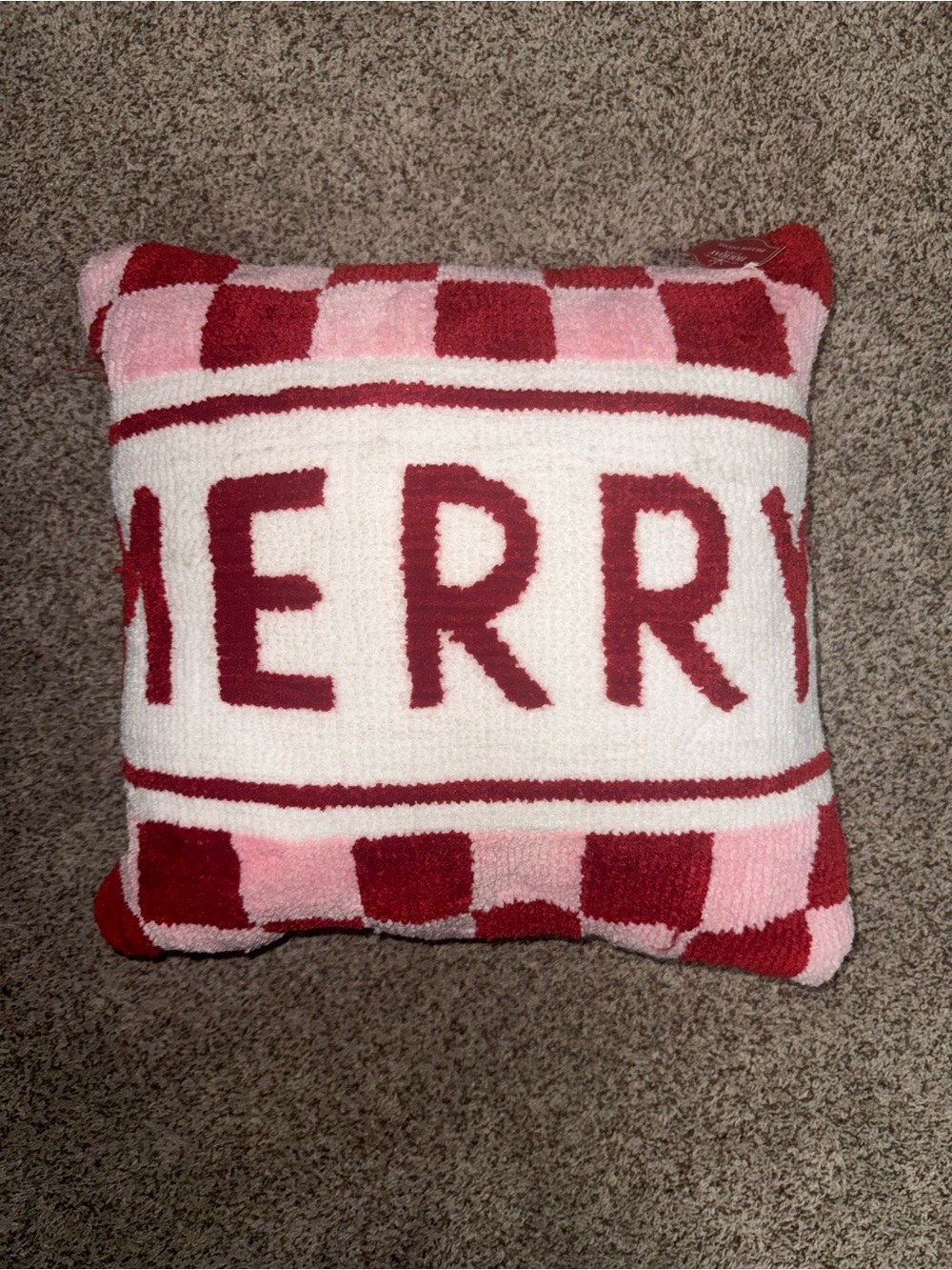 Holiday Time 'MERRY' Throw Pillow - Red & Pink